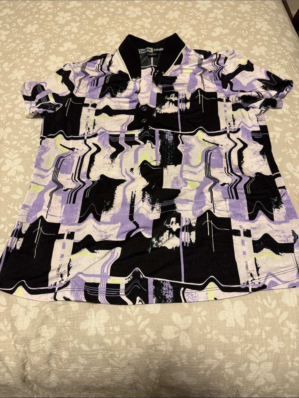 jamie sadock Black, Lavender & White Abstract Button-Down Polo